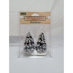 Lemax Village Set of 2 4" Evergreen Tree Flocked Snow Christmas - 44086 New
